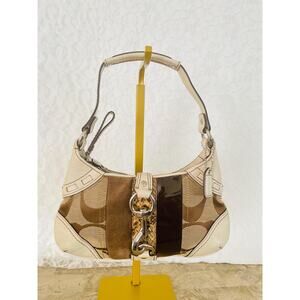 Vtg Coach Hampton mini slim white/brown striped leather shoulder bag 10287
